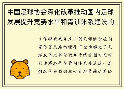 中国足球协会深化改革推动国内足球发展提升竞赛水平和青训体系建设的战略部署