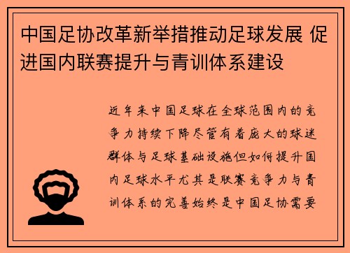 中国足协改革新举措推动足球发展 促进国内联赛提升与青训体系建设