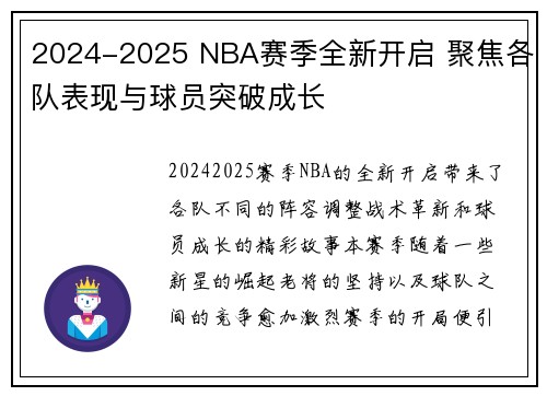 2024-2025 NBA赛季全新开启 聚焦各队表现与球员突破成长